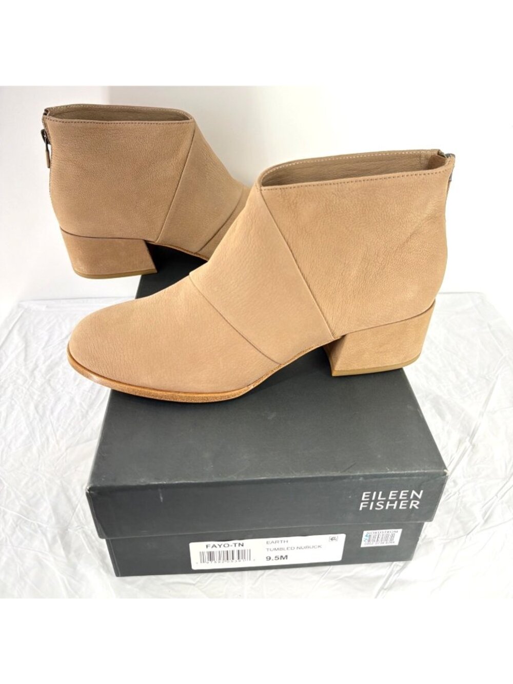 Eileen Fisher Tan Leather Booties Block Heel Ankle Boots Women Size 9.5